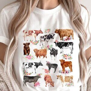 Floral Cow T-shirt, Farm Cow T-Shirt, Farm T-Shirt